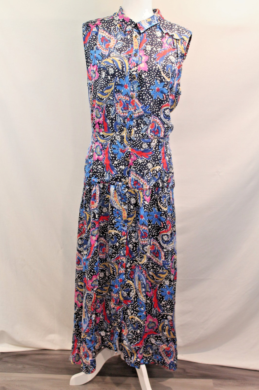 Maeve Anthropologie Paisley Maxi Dress Womens size 14 Collar Button Up Whimsical